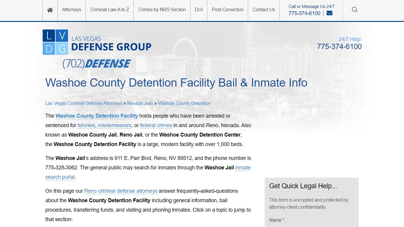 Washoe County Detention Facility Bail & Inmate Info