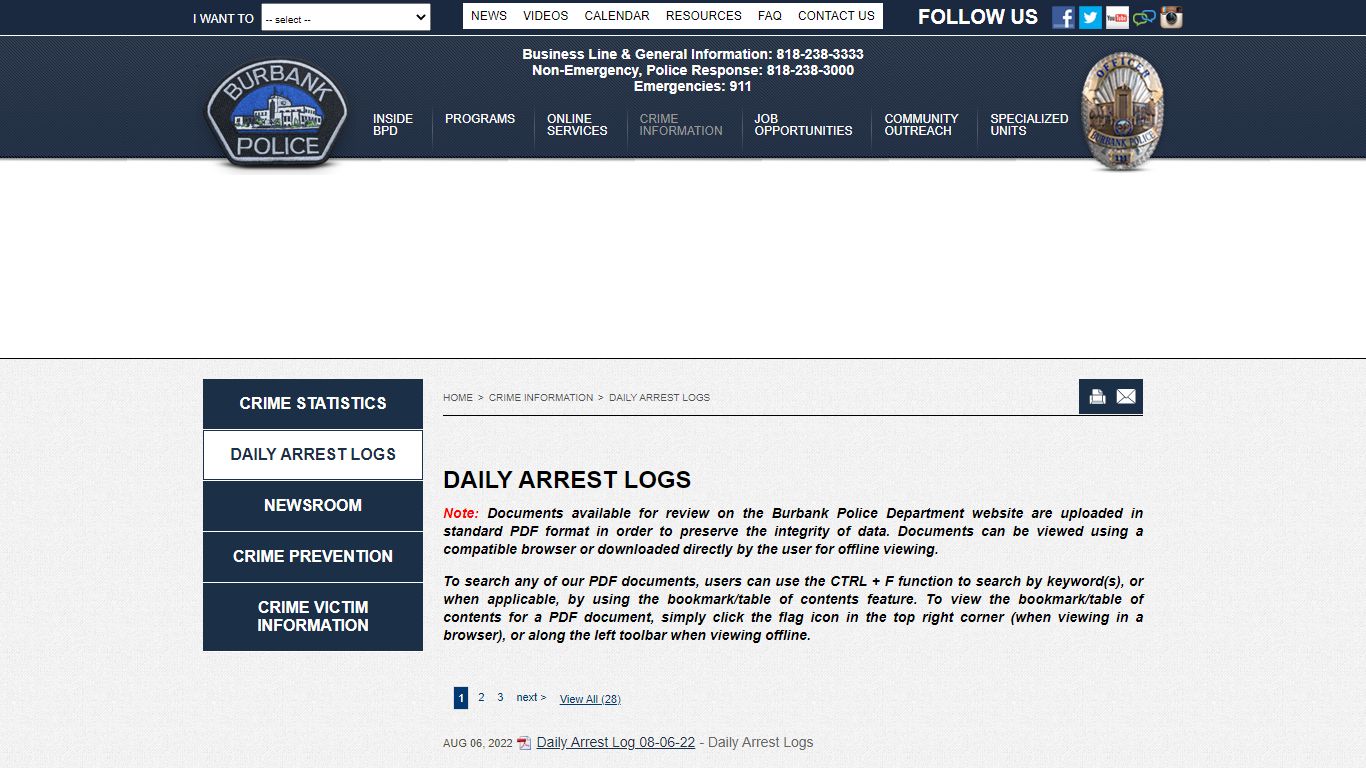 Daily Arrest Logs - Crime Information | Burbank CA Police ...